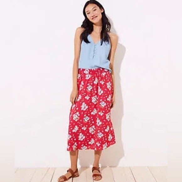 LOFT Floral Smocked Midi Skirt | Size Large | Feminine Boho Favorite - Picture 1 of 13